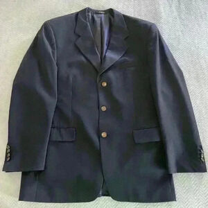 Jones New York Blazer Men 42R Navy Wool Sports Coat Jacket 3 Bronze Button Front
